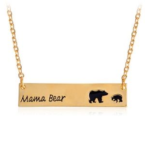 Mama Bear Bar Necklace Gold Chain Pendant 1 Cub